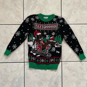 WELL WORN | Boys Black & Green Sleighhhh Holiday Sweater XS 4-5